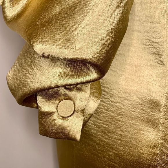 Cinq a Sept Satin Kylie Blazer Size 2 Small Metallic Gold Notched Lapel - Picture 9 of 12